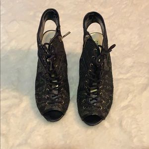 Black gold lace up heels